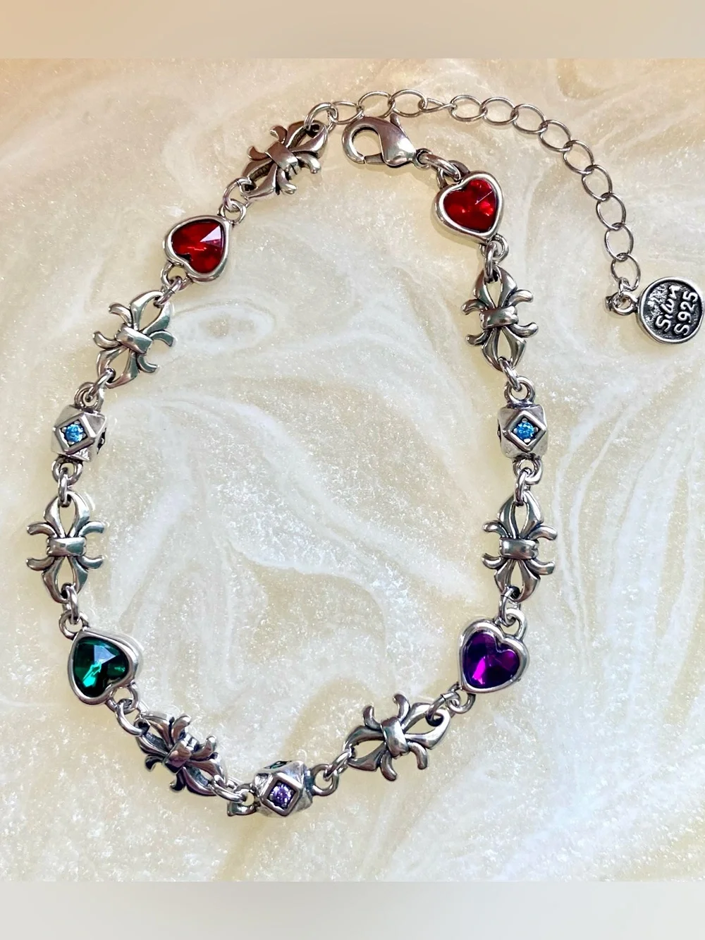 Silver Multi-Color Heart & Fleur Bracelet